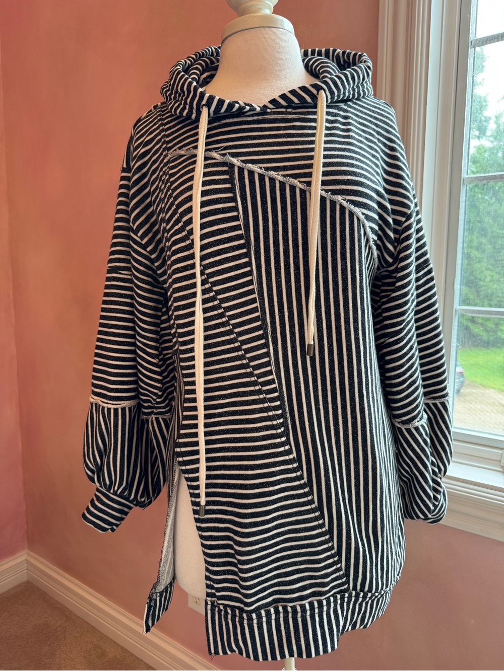 Pilcro Black & White Striped Knit Hoodie